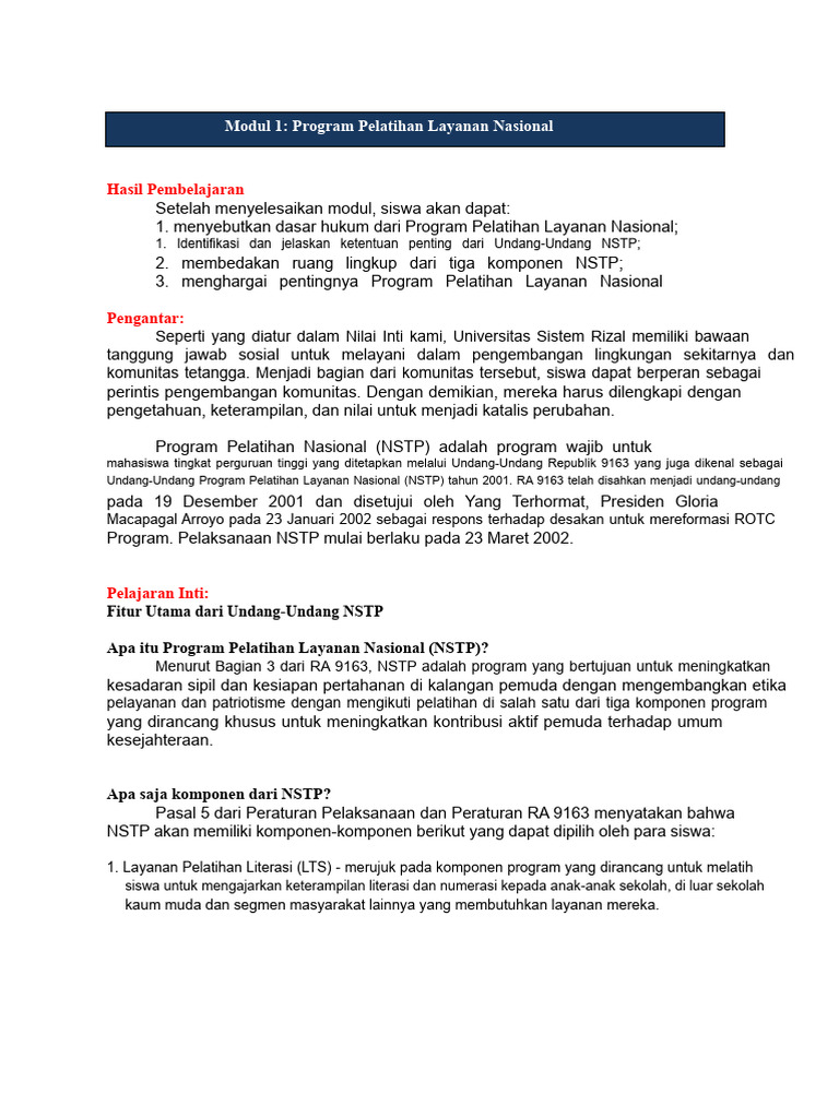 Panduan Program NSTP untuk Mahasiswa | PDF