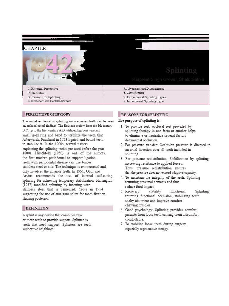 Splinting Techniques in Periodontics | PDF | Dentistry | Dentistry Branches
