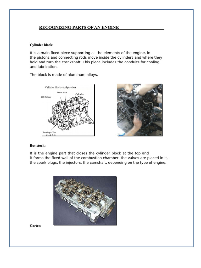 Recognition of the Parts of an Engine | PDF | Piston | Engines