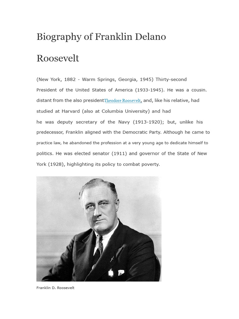 Franklin D. Roosevelt: A Brief Biography | PDF | Franklin D. Roosevelt
