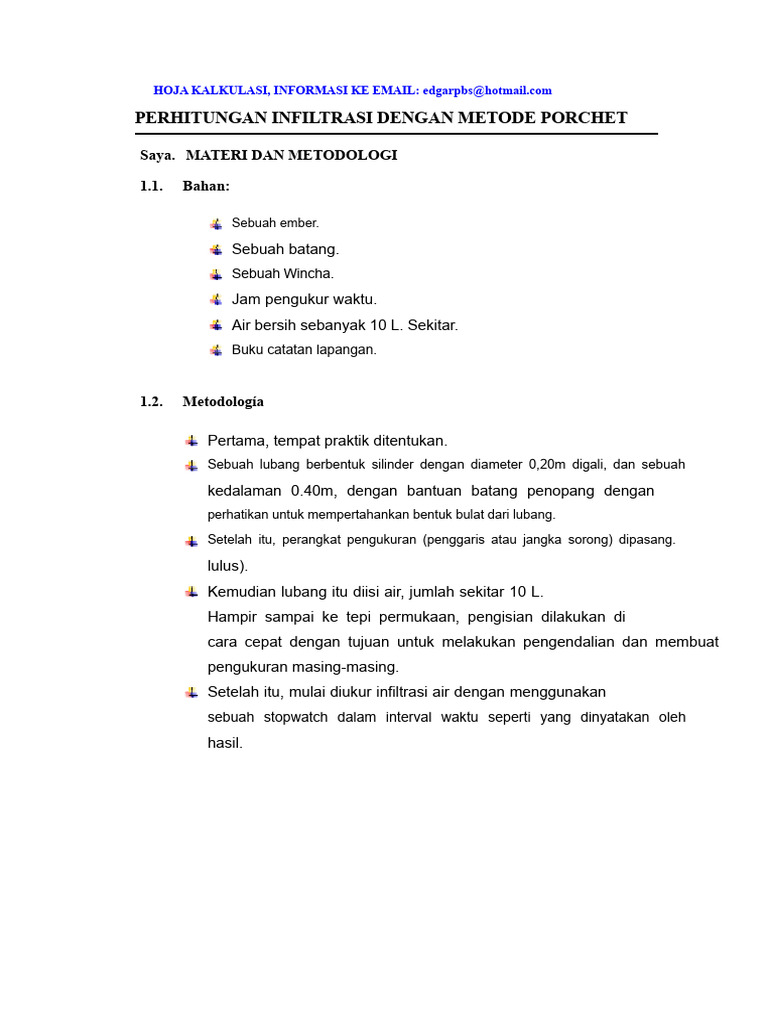 Perhitungan Infiltrasi Metode Porchet | PDF