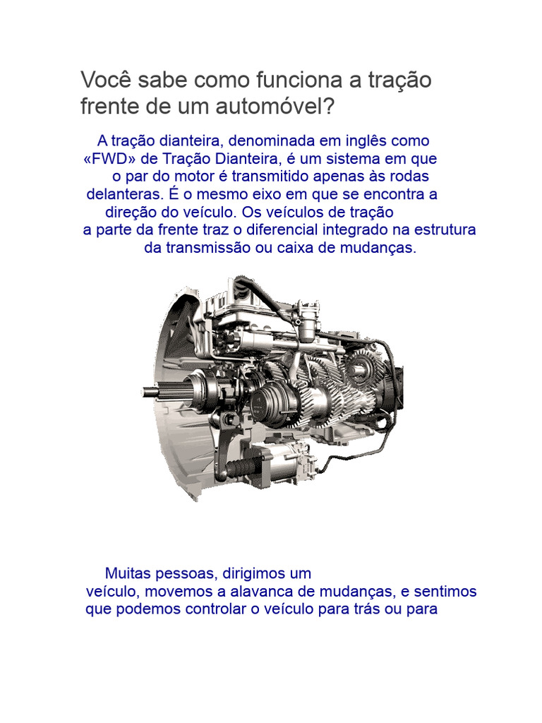 Funcionamento da Tração Dianteira em Veículos | PDF | Câmbio manual ...