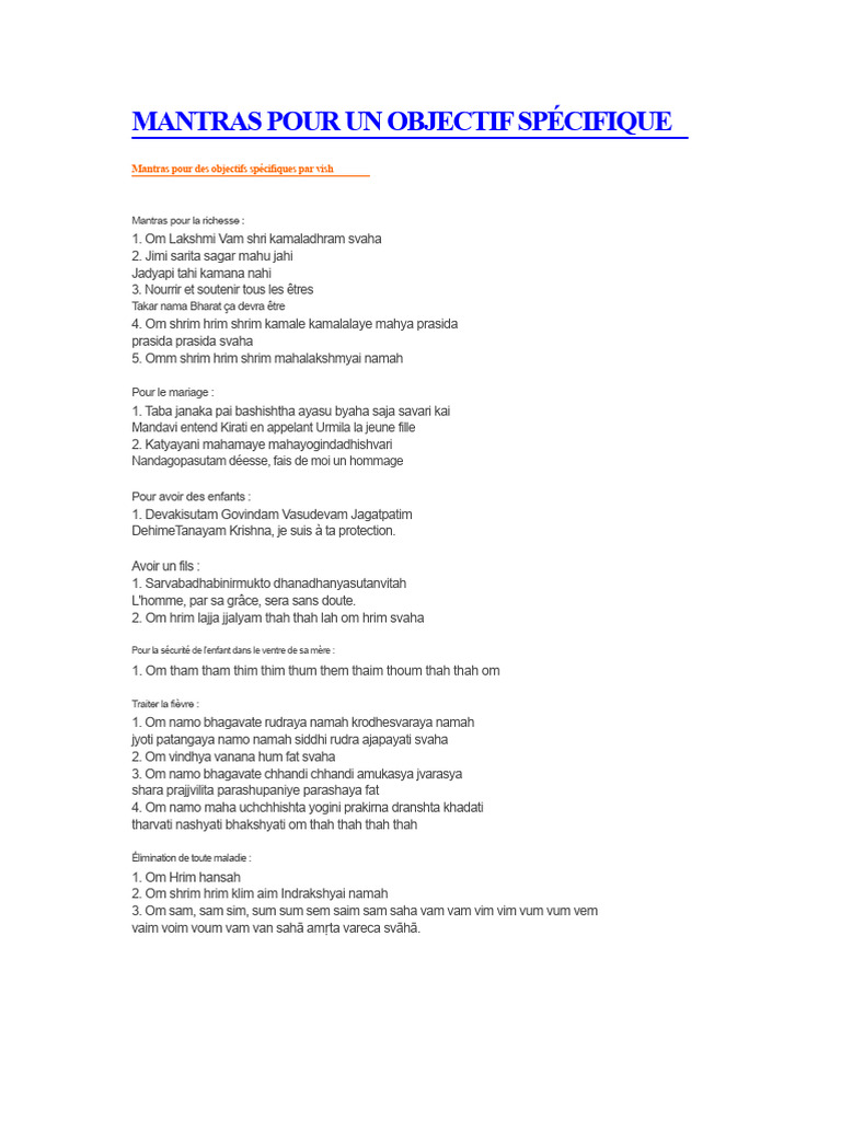 Mantras pour Atteindre Divers Objectifs | PDF | Yoga | Shiva