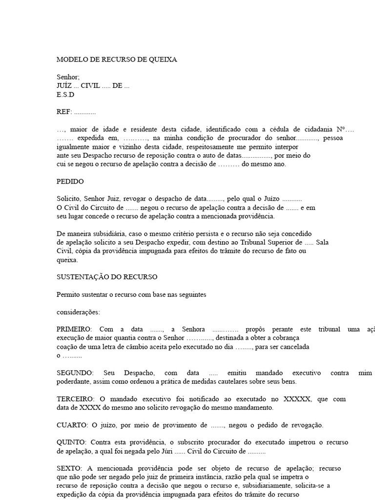 Modelo de Recurso de Queixa | PDF | Justiça | Crime e Violência