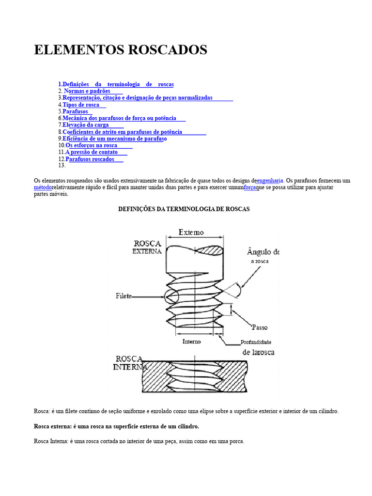 Elementos Rosqueados | PDF | Parafuso | Engenharia Mecânica
