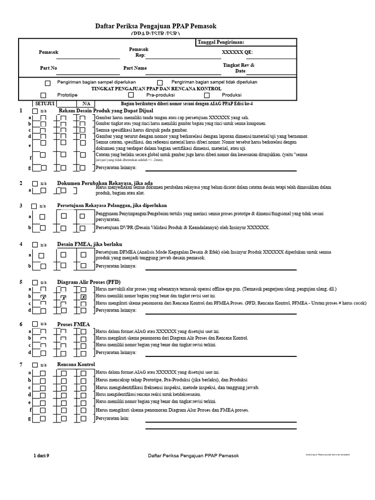 Checklist PPAP Generik | PDF