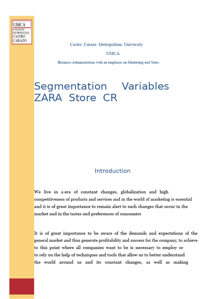 Market Segmentation Analysis of ZARA | PDF | Market Segmentation ...