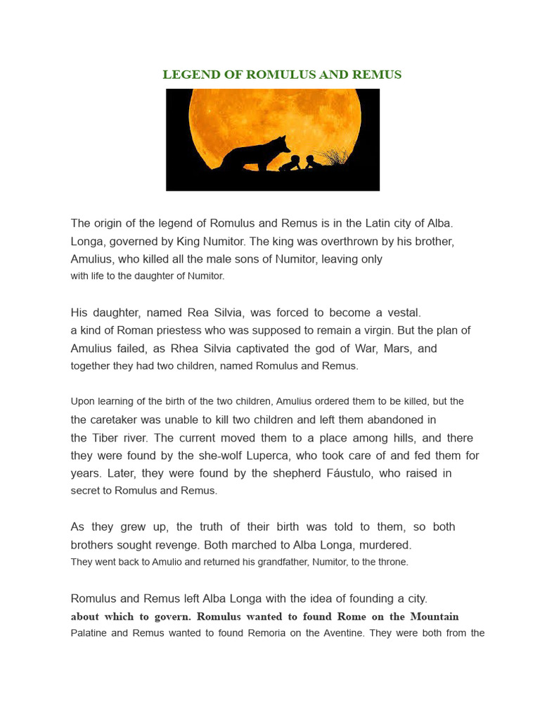 The Story of Romulus and Remus | PDF