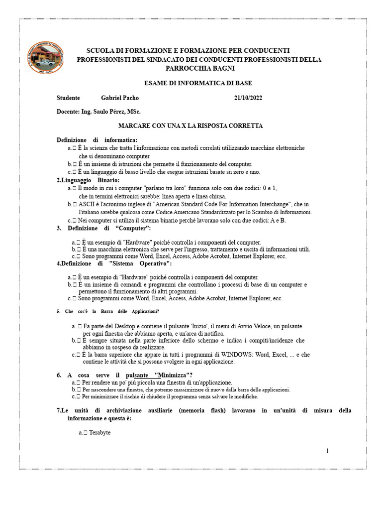 Esame Di Informatica Di Base | PDF