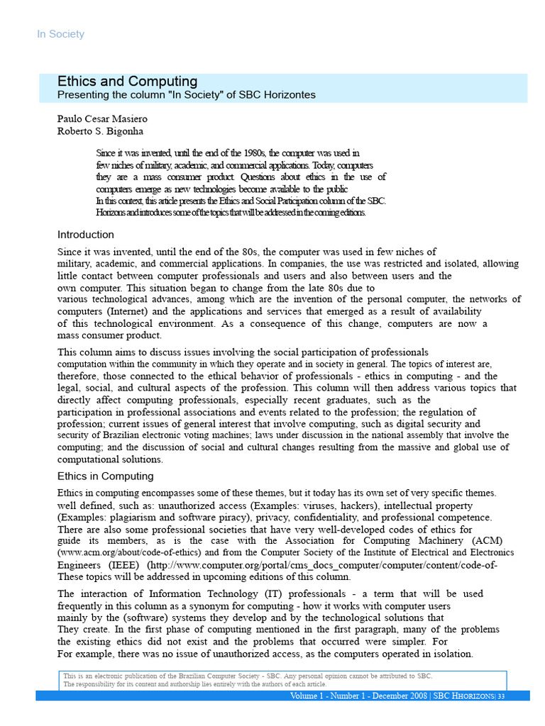 Ethics in Computing and Society | PDF | Computing | Computer Security