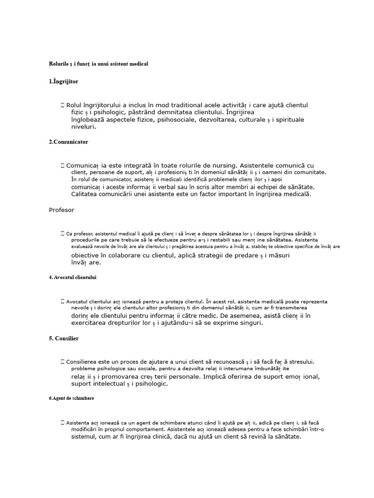 Roluri Și Funcția Unei Asistente | PDF