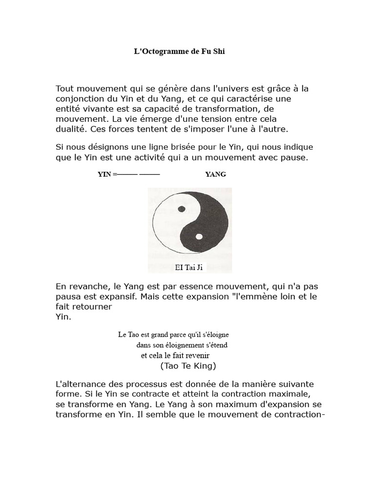 L'Octogramme de Fu Shi et ses Trigrammes | PDF | Yin et yang | Terre