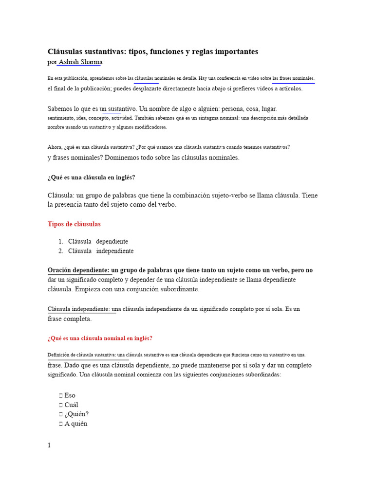 Cláusulas Sustantivas: Tipos y Funciones | PDF | Oración (Lingüística ...