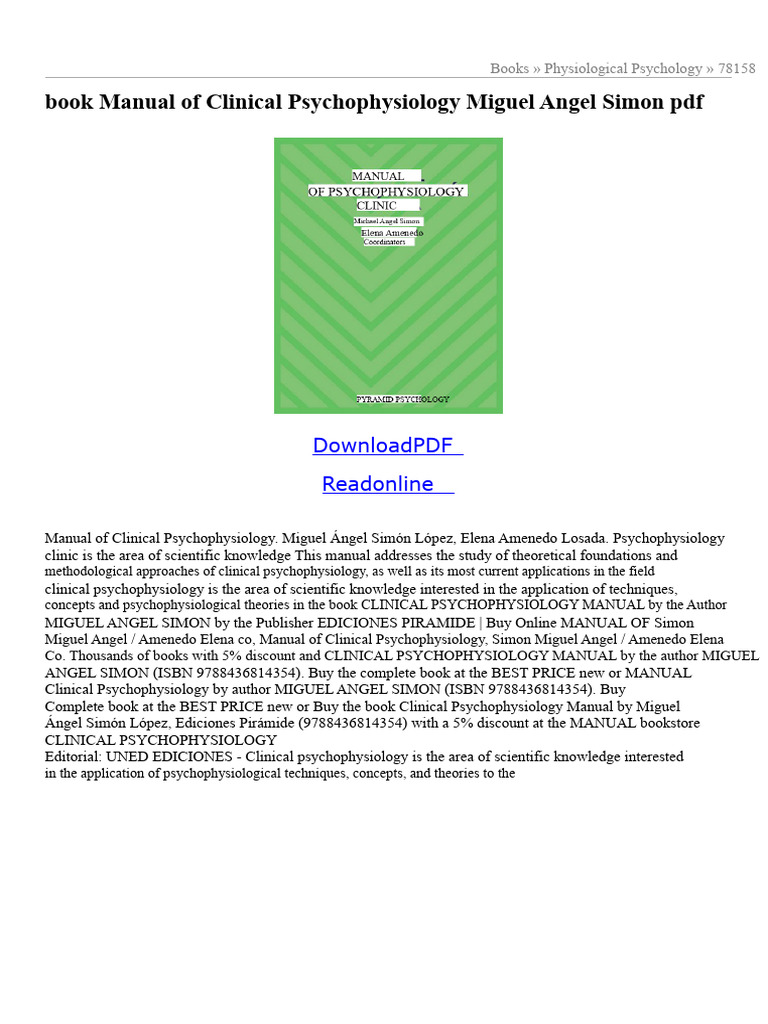Manual of Clinical Psychophysiology PDF | PDF