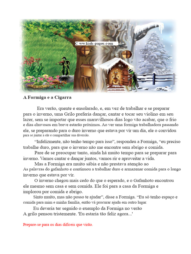 Fábulas Clássicas com Lições Morais | PDF | Cães | Formiga