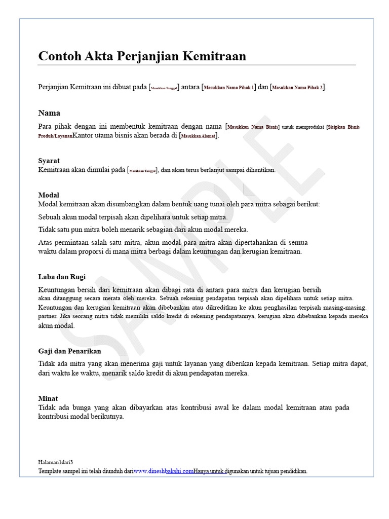 Contoh Perjanjian Kemitraan Bisnis | PDF