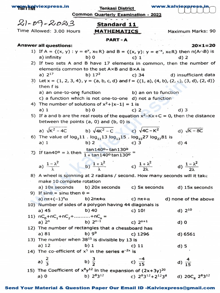 Standard 11 Mathematics Exam 2023 | PDF | Equations | Zero Of A Function