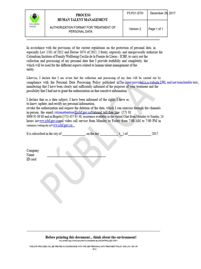 f5.p21.Gth Personal Data Processing Authorization Format v2 | PDF