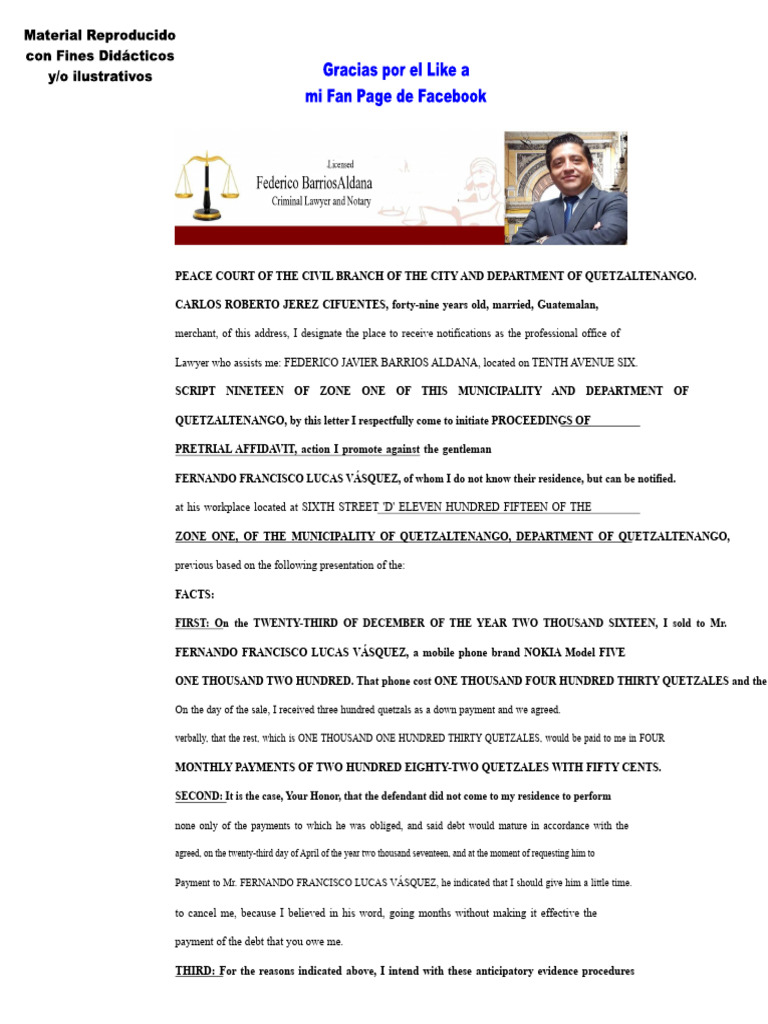 Initial Memorial Model For Anticipated Evidence of Affidavit PDF | PDF ...