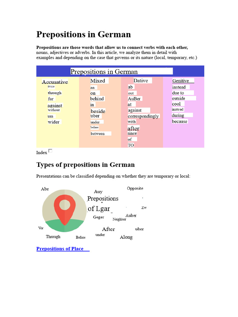 German Prepositions by Case and Type | PDF | Grammar | Syntax