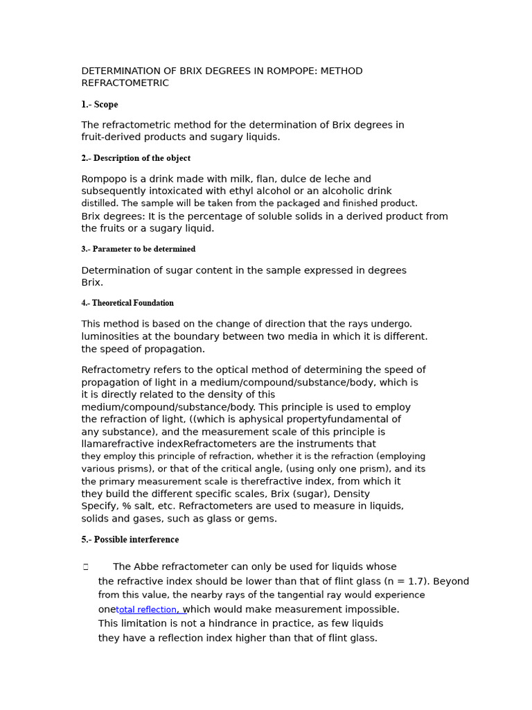 Brix Degree Measurement in Rompopo | PDF
