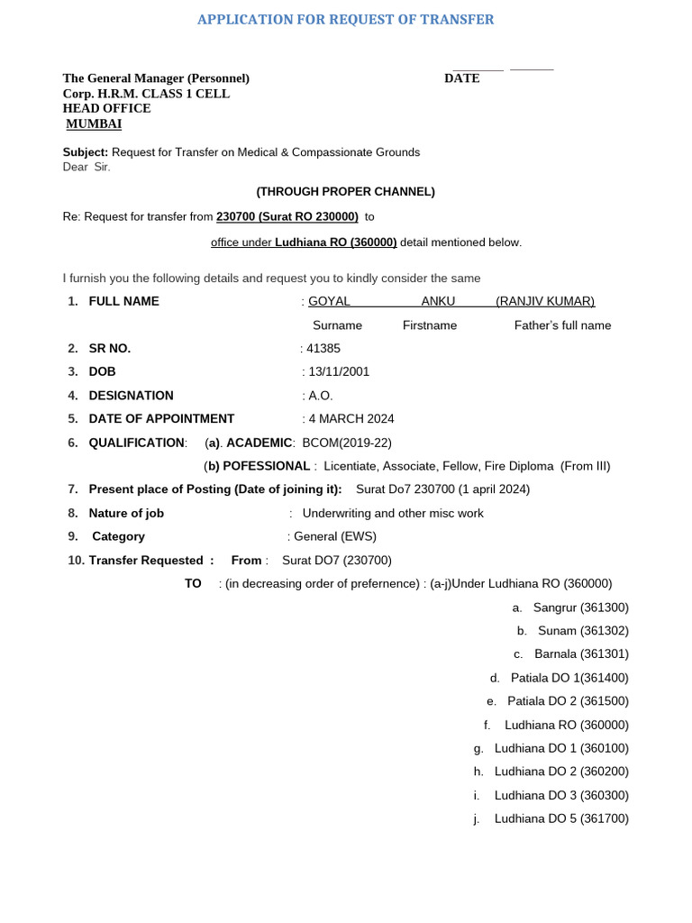 Medical Transfer Request Application | PDF | Medical Specialties ...