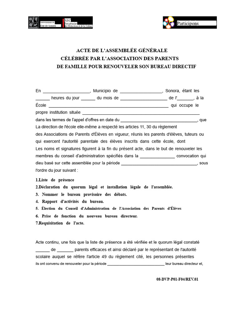 Renouvellement du Bureau des Parents | PDF | Fax | Gouvernement