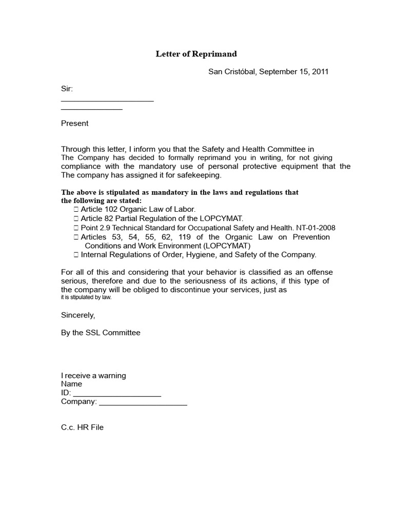 Formal Reprimand for Safety Violations | PDF