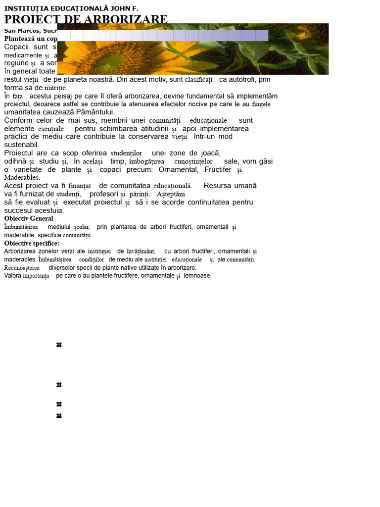 Plantează Un Arbore Astăzi PROIECT DE ARBOR PDF | PDF