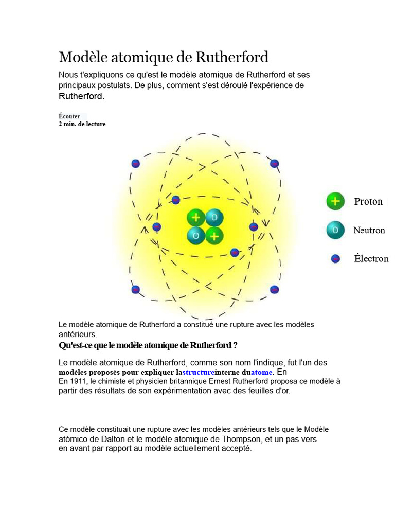 Modèle Atomique de Rutherford | PDF | Atomes | Électron