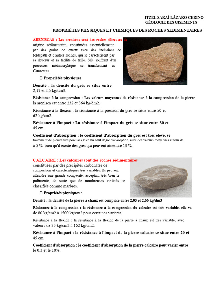 Propriétés des roches sédimentaires | PDF | Granit | Calcaire
