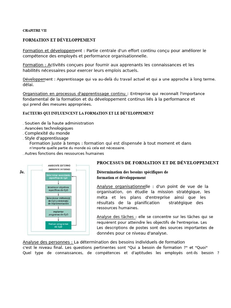 Résumé Chapitre VII - Formation Et Développement | PDF | Gestion des ...