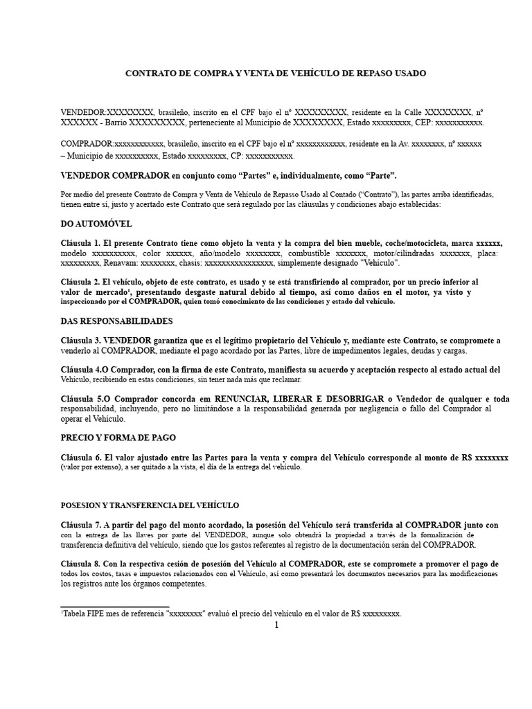 Contrato de Compra Venta Vehículo Usado | PDF