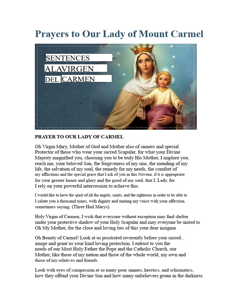 Prayers To Our Lady of Mount Carmel | PDF | Mary, Mother Of Jesus | Prayer
