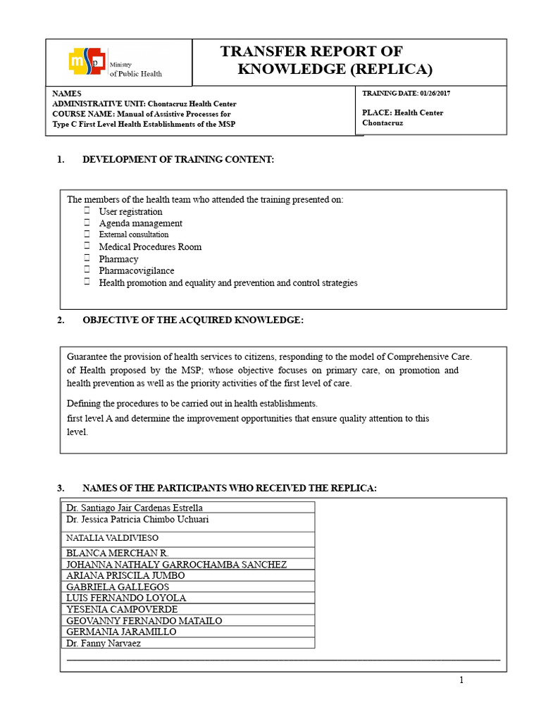 Training Report 01-26-2017 | PDF | Health Care | Medicine
