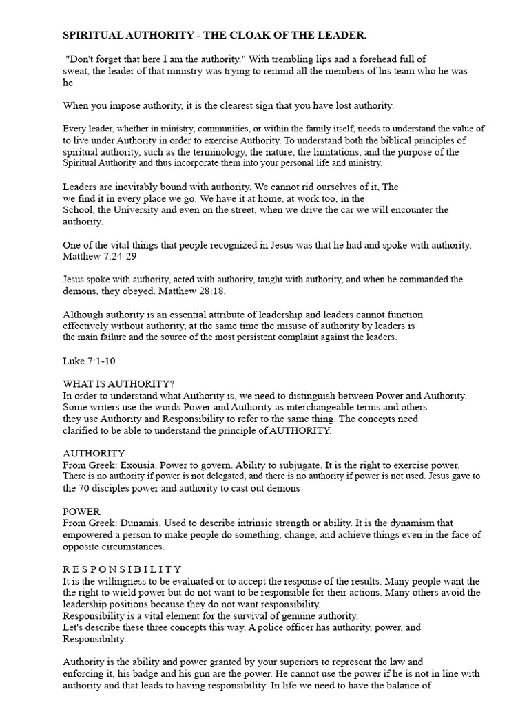 Understanding Spiritual Authority in Leadership | PDF | Power (Social ...