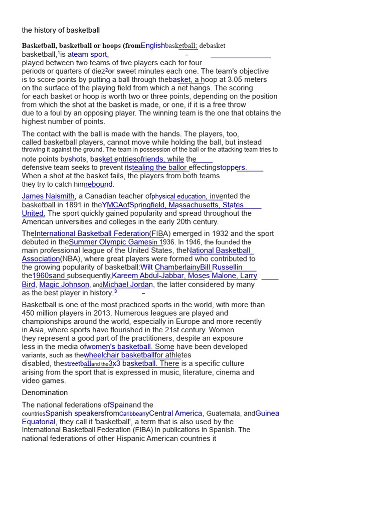 History of Basketball: Origins & Growth | PDF | Games Of Physical Skill ...