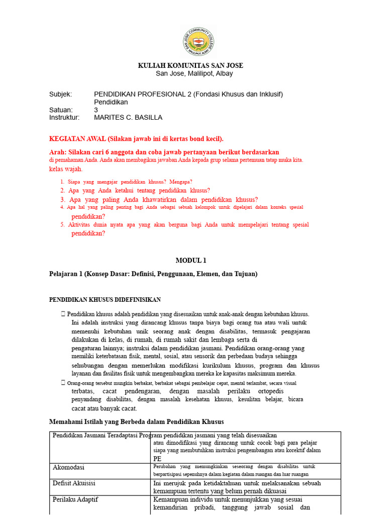 Pendidikan Khusus dan Inklusif di San Jose | PDF
