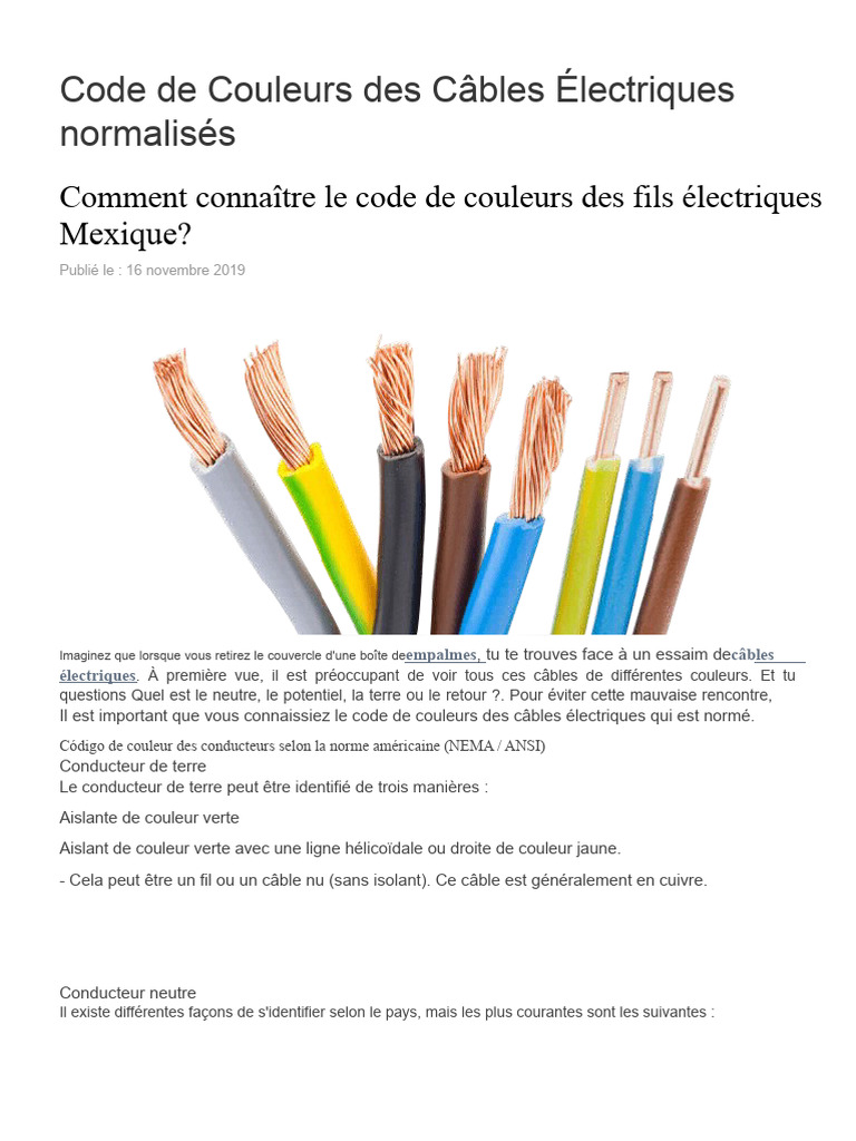Code Couleur des Câbles Électriques PDF Courant électrique Rouge — free download