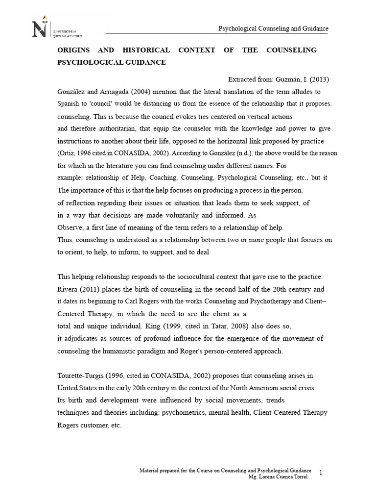 Origins and Historical Context of Psychological Counseling and Guidance ...