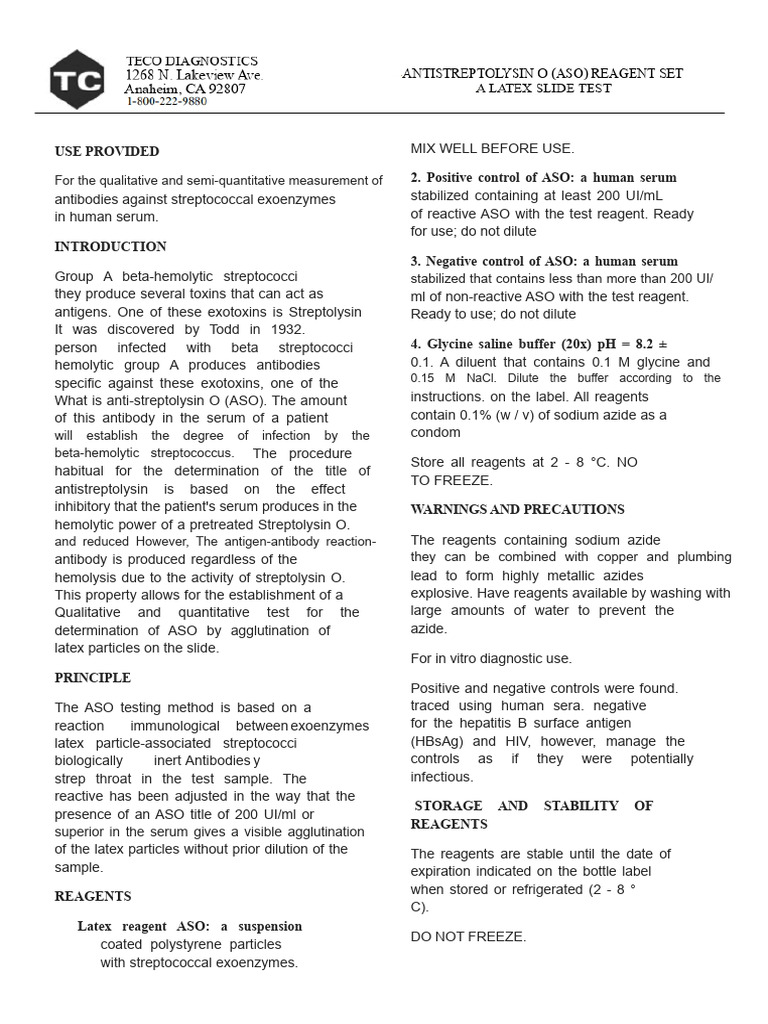 Aso Teco Insert Spanish | PDF | Blood Plasma | Streptococcus
