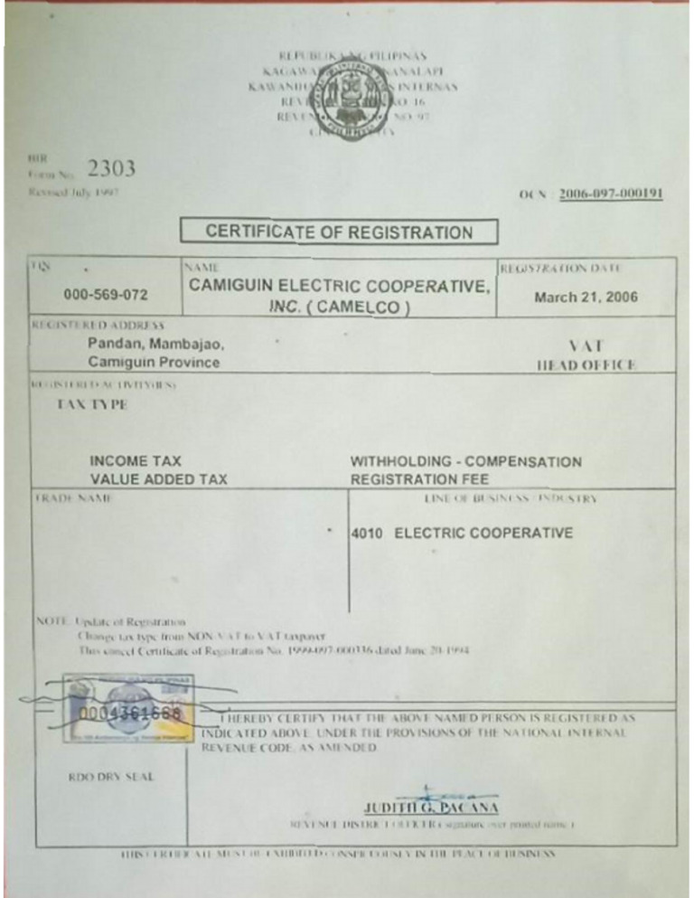 Bir Form 2303 | PDF