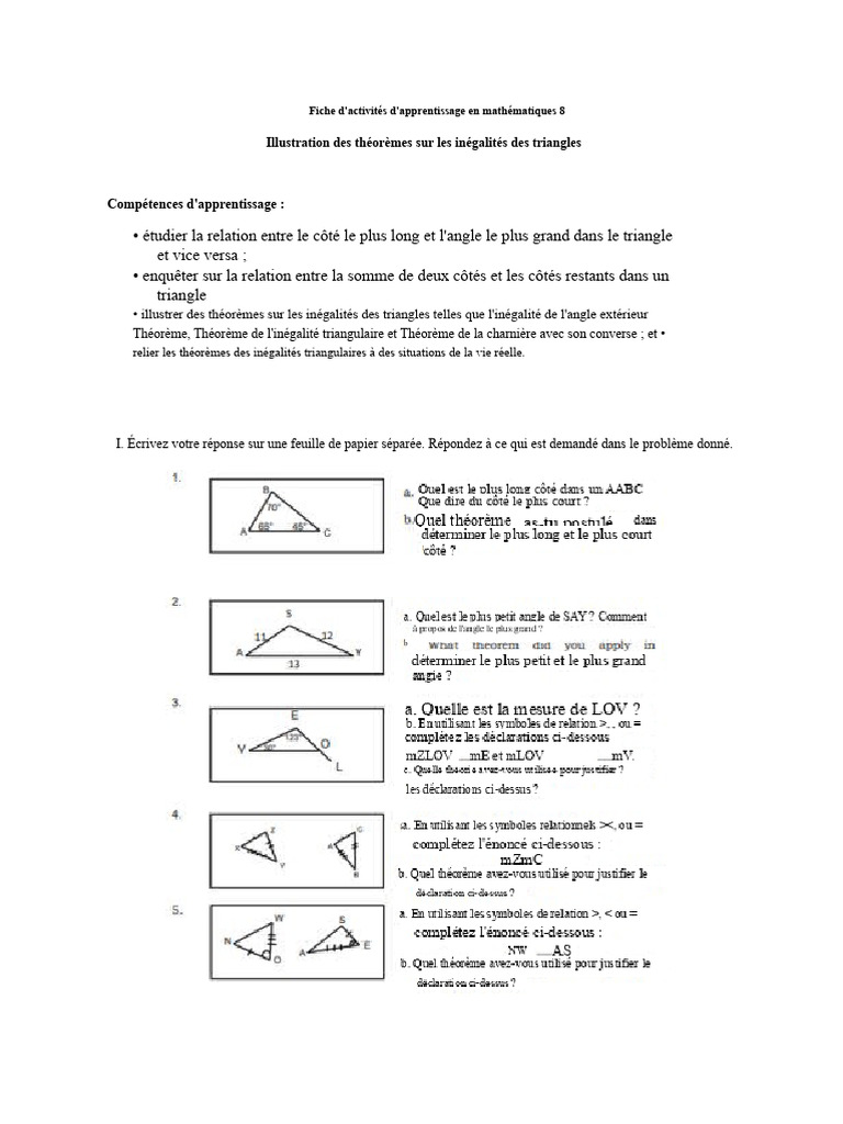 Inégalités des triangles en mathématiques 8 | PDF