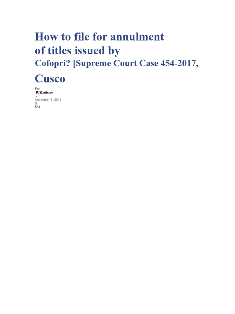How To File For The Nullity of Titles Issued by Cofopri | PDF | Lawsuit ...