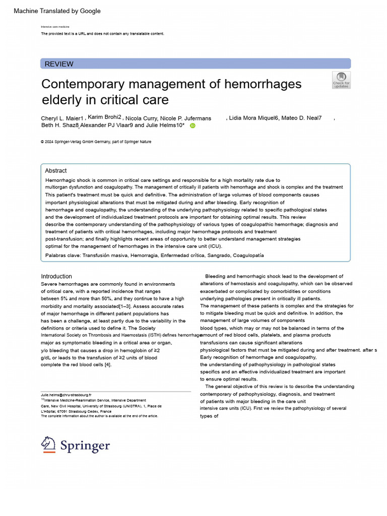 Management of Hemorrhage in ICU Care | PDF | Coagulation | Bleeding