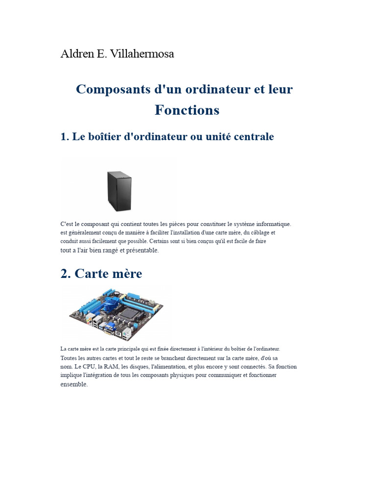 Composants essentiels d'un ordinateur | PDF | Ingénierie informatique ...