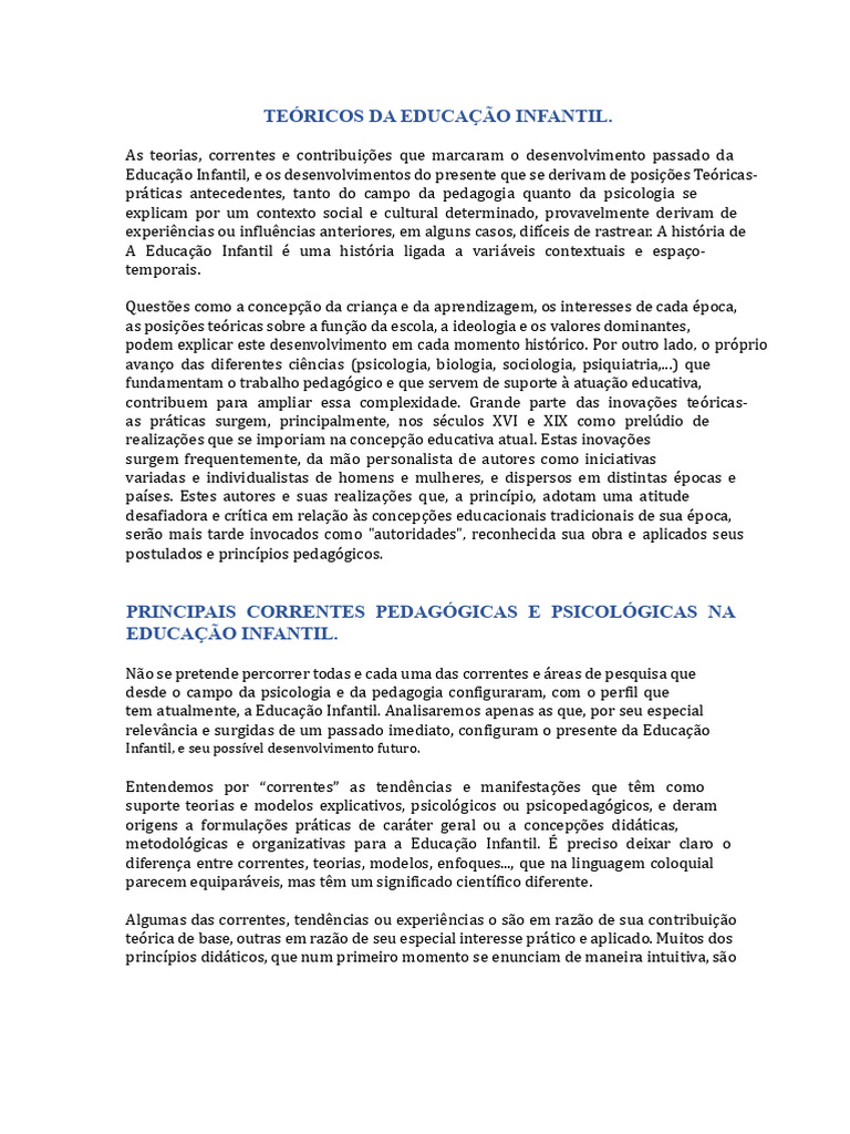 Teóricos Da Educação Inicial | PDF | Pedagogia | Jean-Jacques Rousseau