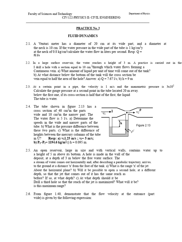 Practice No. 2 - Fluid Dynamics UAJMS | PDF | Pressure | Pressure ...