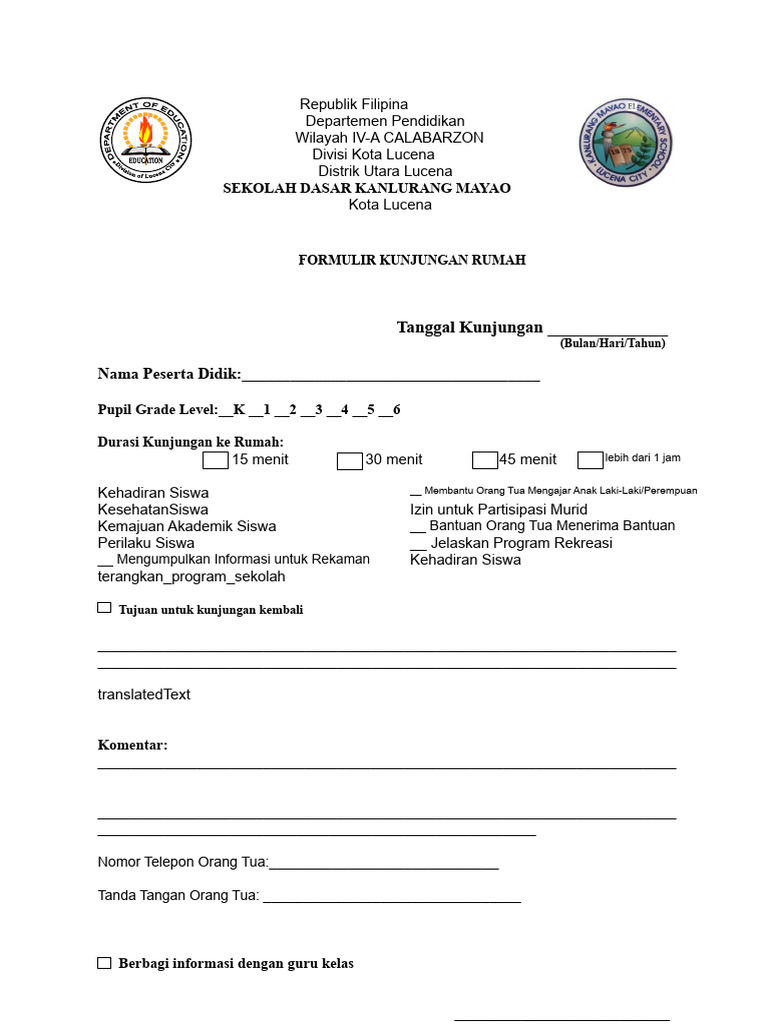Formulir Kunjungan Rumah | PDF