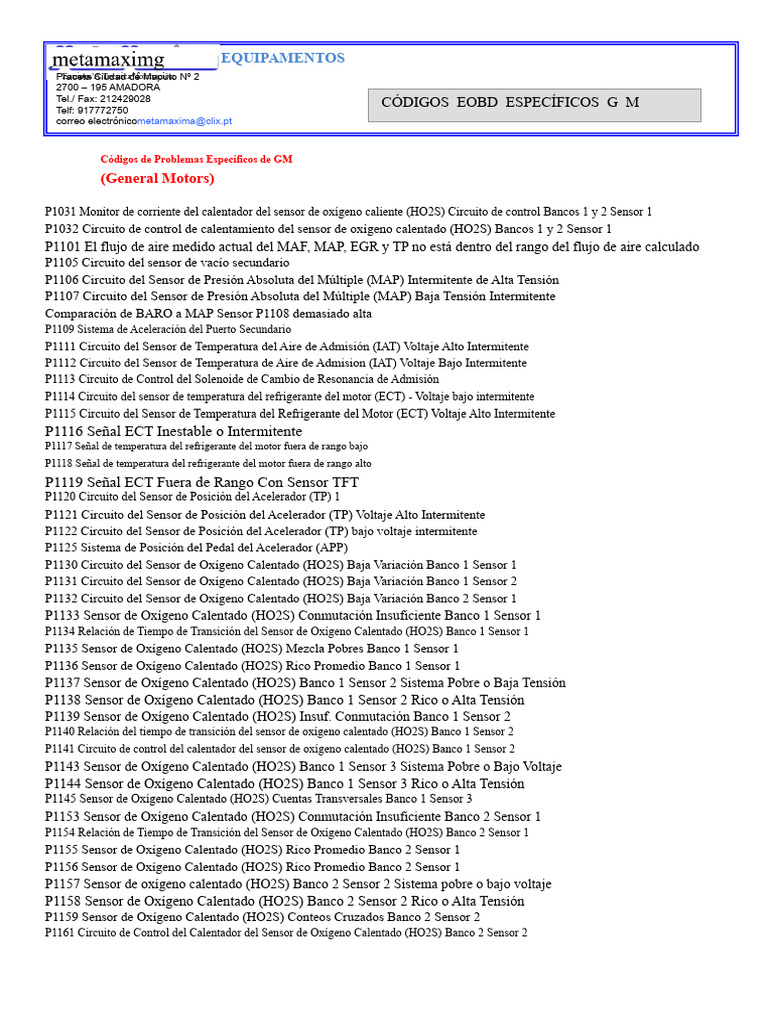 Códigos EOBD Específicos de GM | PDF | Inyección de combustible ...